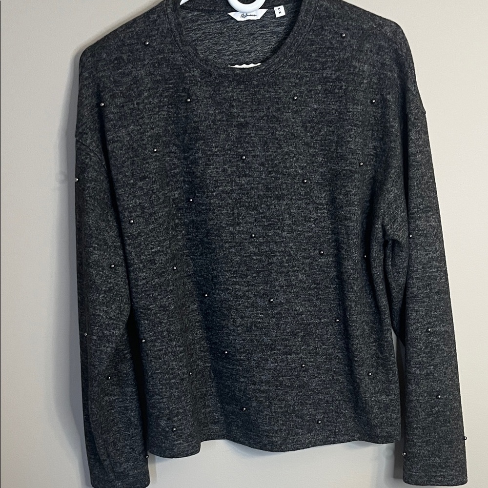 Reitmans Grey Beaded Long Sleeve Cozy Sweater